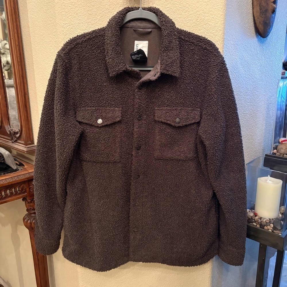 VUORI Men Gray Sherpa Fleece Lined Snap Button Shirt Jacket Size Medium